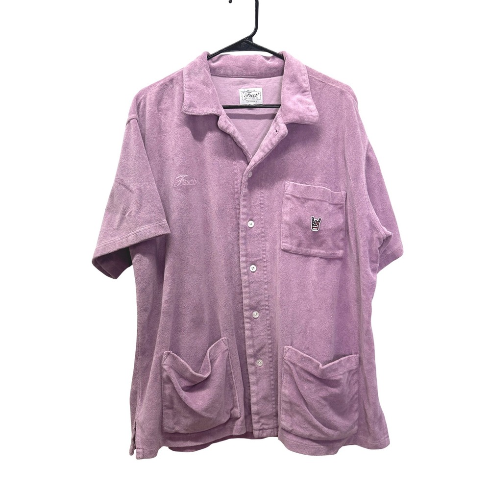 Fuct SSDD Mens XL Guayabera Aloha Purple Terrycloth Button Down Shirt Logo
